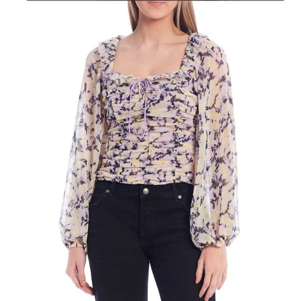 Purple Free People Floral Square Neck Top
